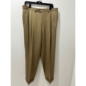 Pazoni Italy Mens Pleated Dress Pants Khaki Tan Cuffed Trousers Size 35 Como 2